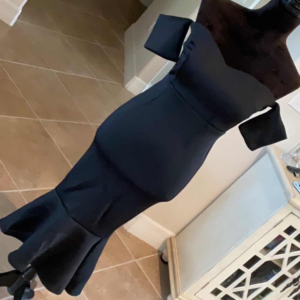 True Violet Elegant Black Off-Shoulder Dress, back zip, size 6